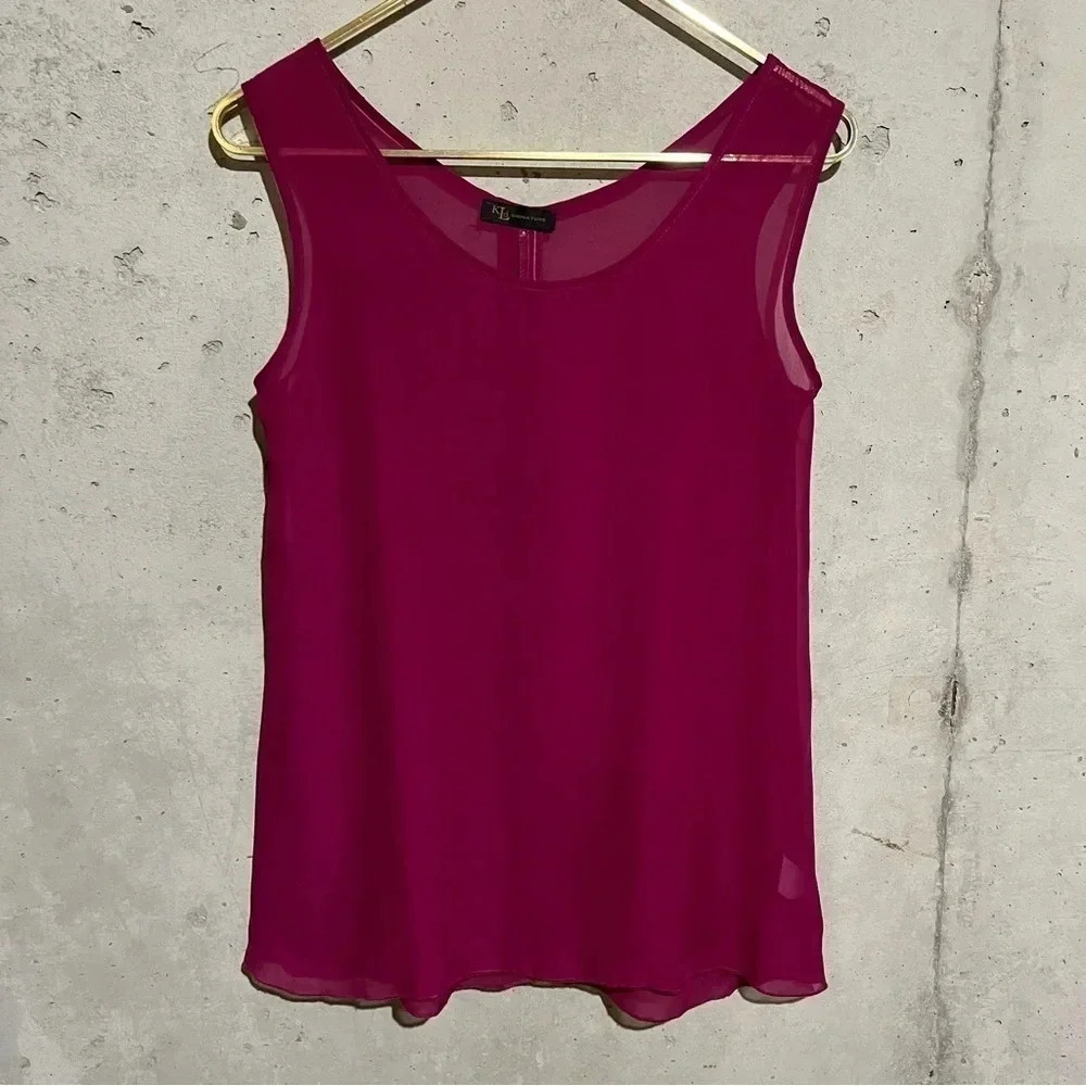 KLD Signature Magenta Sheer Tank Top Tunic Woman’s Size Small S Button Back
